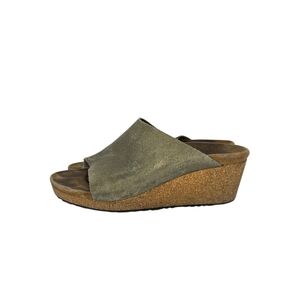 Birkenstock Papillio Namica Green Suede Wedge Sandal Mules Womens Size 41 Narrow